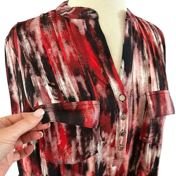 COCOMO 1X Red Black Plus Size  3/4 sleeve women's Pintuck … - Picture 5 of 12